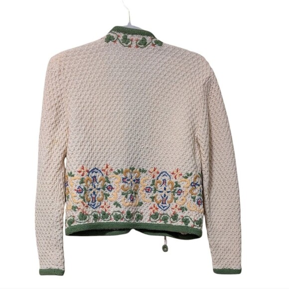 Vintage unbranded cardigan knit embroidered shamrocks clovers open front medium - Picture 2 of 8